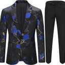 Cloudstyle Mens 2 Piece Floral Dress Suit One Button Dinner Tuxedo Jacket & Pants (Medium, Blue)