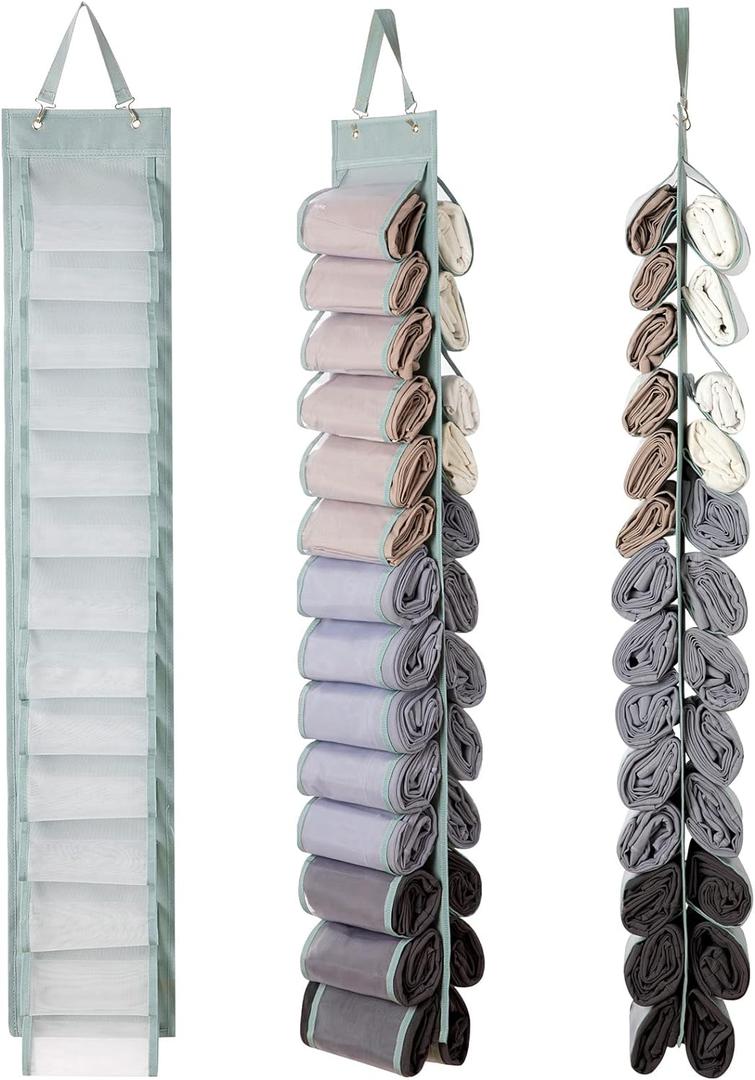 Legging Organizer and Storage, T-Shirt Organizer with 26 Roll Compartments for Yoga Pants, Tank Top, Towel, Underwear, Shirt (Grey) (Gray)