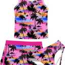 uideazone Girls 3 Piece Bathing Suit Summer UPF 50+ Racerback Swimsuit with Shorts Beach Tankini Sets 8-16 Years (11-12 Years, A2-hawaian Tree)