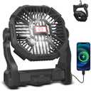 Portable Camping Fan with LED Light, 20000mAh Rechargeable Battery, Adjustable Brightness & Speed, Hanging & Handheld Design, Long-lasting Power for Camping, Hiking, Fishing, Travel, and Home（Black）