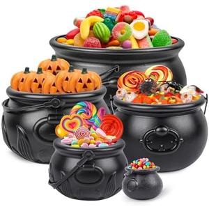 REVICOAR 5 Pcs (12.8",9.8”, 7.6”, 5.7”, 2.7”) Large Halloween Cauldron, Black Plastic Witch Cauldron Bowl, Cauldrons Pot Candy Bucket for Halloween & St. Patrick’s Day Party Favors Decor