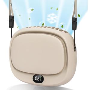 Portable Neck Fan, Handheld Mini Fan, Personal Fan USB Rechargeable, 5 Speed Adjustable, Hands Free Wearable Fan for Kids Woman Man Home Outdoor Travel Beige