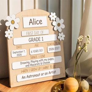 Junkin My First Day of School Sign 12 x 10 Inch Wooden First and Last Day of School Board with Marker Reusable Back to Class Chalkboard for Preschool Kindergarten