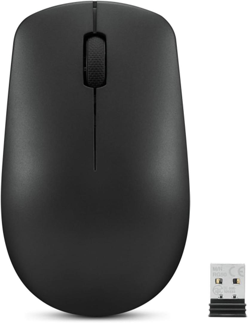 Lenovo 530 Wireless Mouse Full Size Computer Mouse for PC, Laptop, Windows Computer - 2.4 GHz Nano USB Receiver - Ambidextrous Design - 12 Months Battery Life Cordless, Raven Black