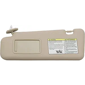 Dasbecan Front Left Driver Side Sun Visor with Light Compatible with Toyota Highlander 2008-2013 74320-48180-E0 (Beige)