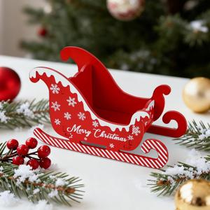 Christmas Sleigh Table Decor Small Christmas Table Decorations Wooden Santa's Sleigh Snowflake Decoration Props Red Sled Tabletop Decor for Xmas Centerpiece Ornaments Home Party Favor, 8.5x3.5x5"