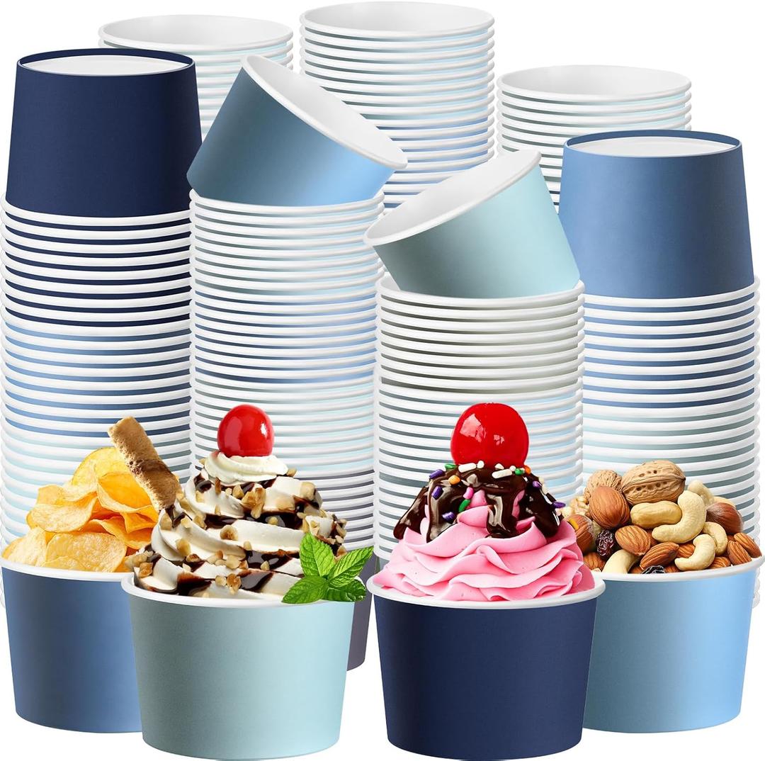 Paper Ice Cream Cups 9oz Colored Disposable Dessert Bowls for Hot or Cold Party Food Cups for Birthday Baby Shower Easter Party Supplies(Dusty Blue,60 Pcs)
