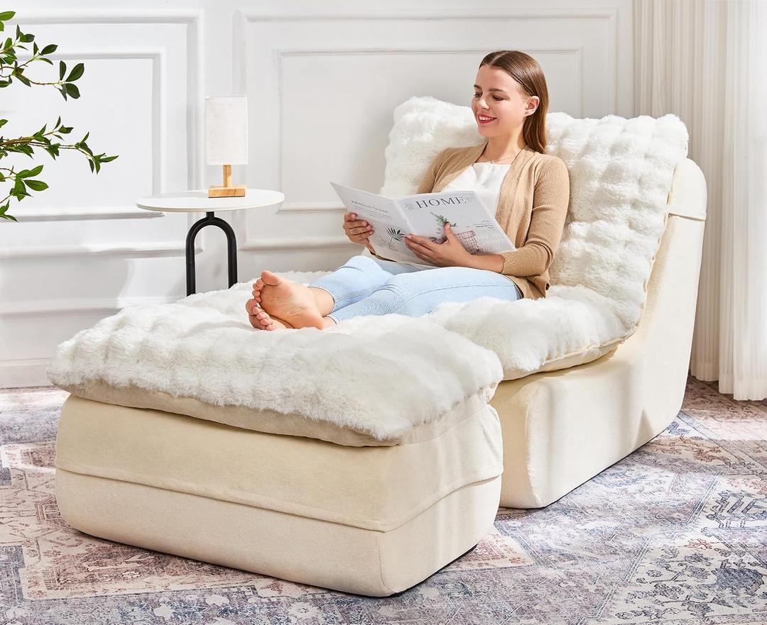Hobestluk Small Couch Sofa Chaise Lounge Chair Recliner Chair with Footrest, Single