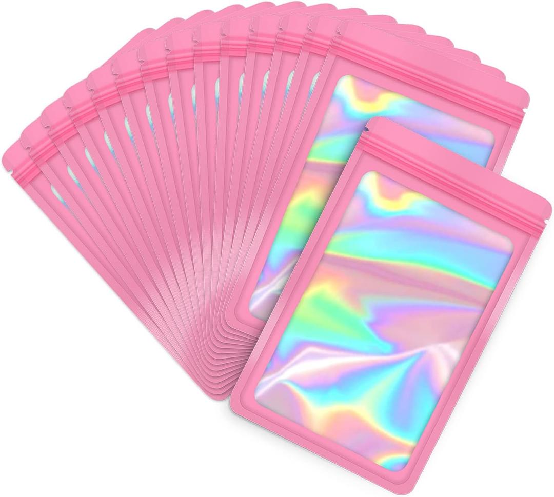 100-Pack Jewelry Bags Small Business Packaging Supplies Holographic Mylar Packing Bag Cute33 InchPink