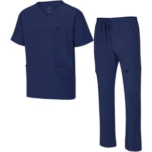 Natural Uniforms Mens Stretch Multi-Pocket Cargo Scrub Set (Small, True Navy Blue)