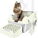 Enclosed Stainless Steel Cat Litter Box with Lid, XL Extra Large Litter Box for Big Cats, High Sided, Never Absorbs Odors, Non-Sticky, Anti-Leakage, Easy Cleaning (24" L x 16" W x 12" H, Beige)