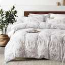 100% Natural Cotton 3pcs Floral Duvet Cover Sets-Grayish White Duvet Cover with Gray Luxurious Flowers & Branches Pattern,Botanical Comforter Cover Sets with Button Closure, Botanical (King, 104"90")