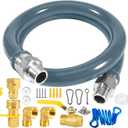 1675KIT48 Safety System Kit, 48 inch Commercial Gas Hose Connector Kit, Flexible Blue Gas Hose Kit,Gas Line Hose with 3/4" Quick Disconnect,Restraining Devices for Commercial Kitchen Equipment (Gray)