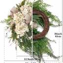 Hydrangea Wreath, 22 Inch Spring Wreath for Front Door, Summer Wreath with White Hydrangea, Greenery and Burlap Bow, Farmhouse Floral Door Wreath for Indoor Outdoor Wall Porch Dcor