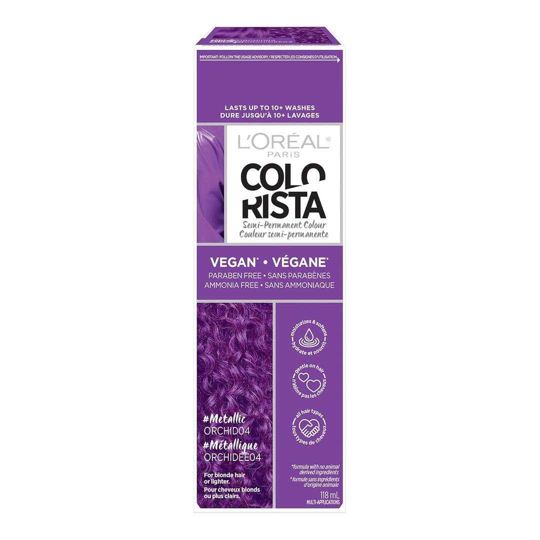 LOreal Paris Colorista Metallic Semi Permanent Hair Color for Bleached or Blonde Hair, Color Depositing Hair Mask Formula, Metallic Orchid Purple (4 Fl Oz (Pack of 1))