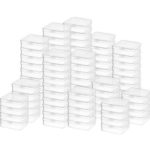 SATINIOR 100 Pcs Clear Plastic Beads Storage Containers Box Small Clear Boxes with Hinged Lid Plastic Case Mini Square Arts Crafts Storage Organizers for Small Items(2.9 x 2.9 x 1 Inch)