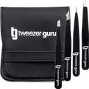 Tweezer Guru Eyebrow Tweezer Set (4-Piece) for Women & Men - Professional Slant and Pointed Tweezers Set with Case - Precision Tweezers Kit for Facial Hair, Splinter and Ingrown Hair Removal