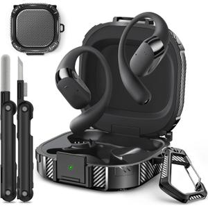 for SHOKZ OpenFit 2 Case Secure Lock Design, Shock Protective Hard Cases Compatible with SHOKZ OpenFit 2 Open-Ear Headphones Case Cover with Keychain & Cleaning Kit (Black)