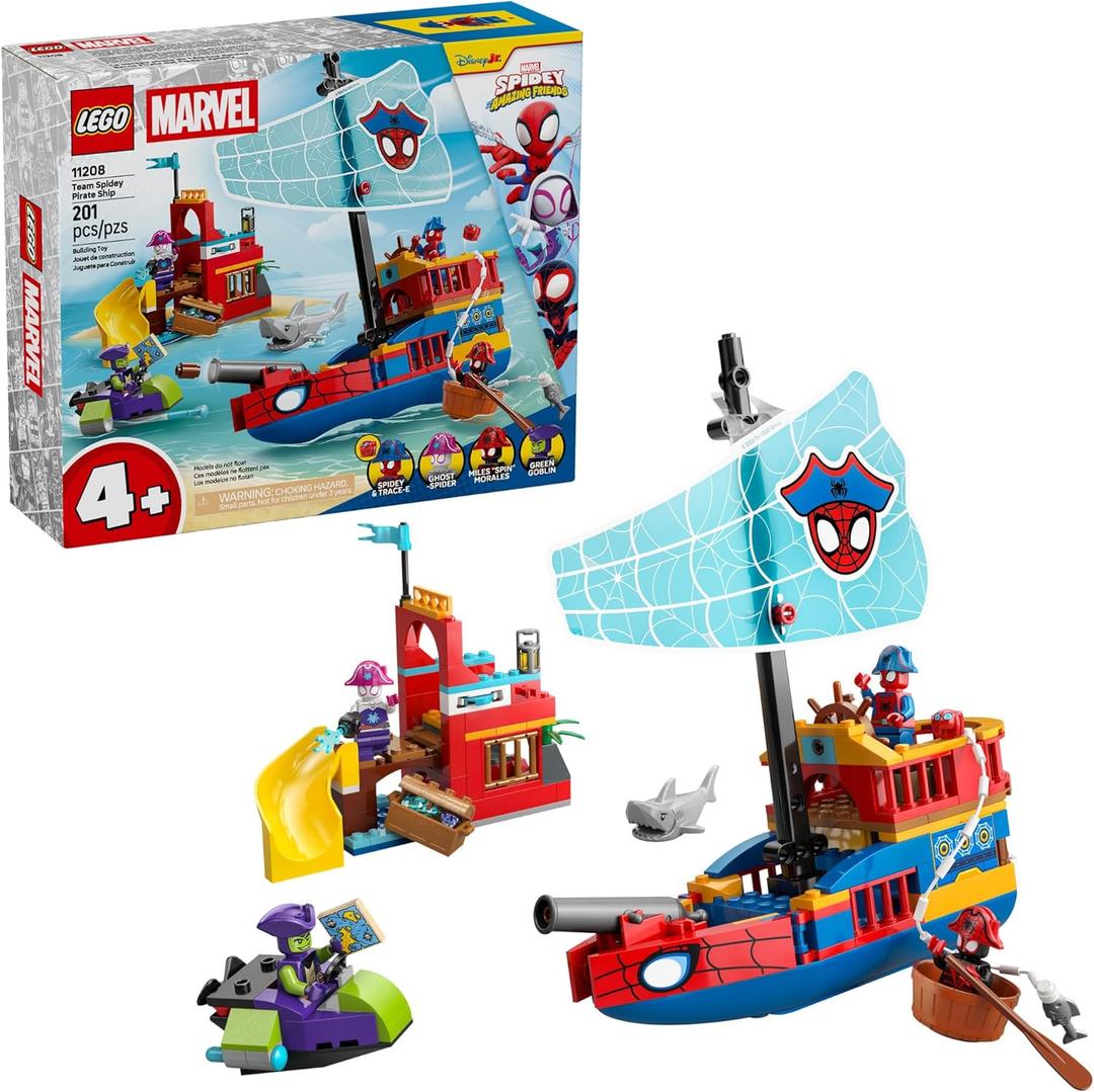 LEGO Marvel Spidey and His Amazing Friends Team Spidey Pirate Ship Building Toy for Kids - Super Hero Pretend Play Set for Preschool Boys & Girls, Ages 4+ - Gift Idea for Birthdays - 11208