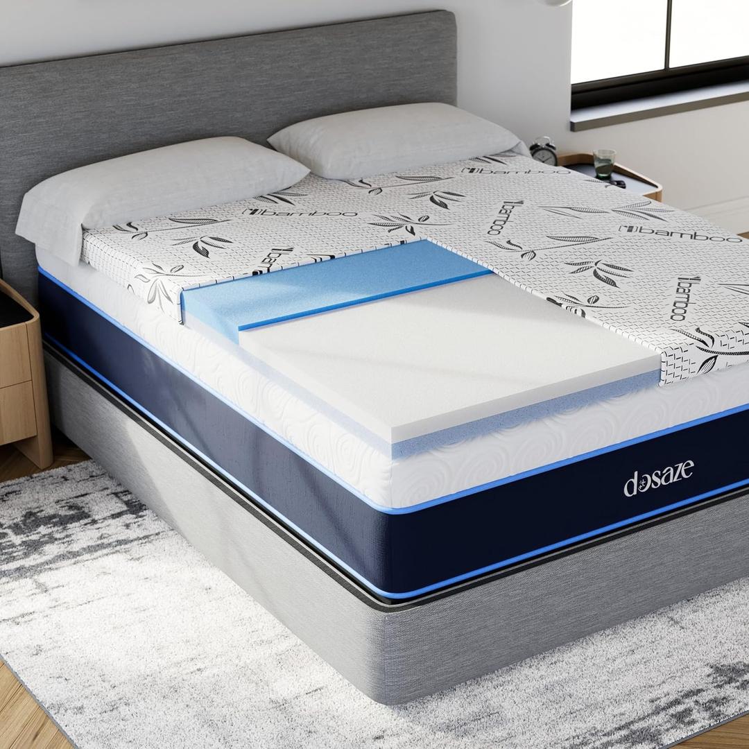 Dual-Layered & Triple-Zoned 3 Inch Memory Foam Mattress Topper for Spine Alignment and Back Pain Relief (Twin) - Firmer Middle Zone for Alignment - One Layer for Comfort, One for Support