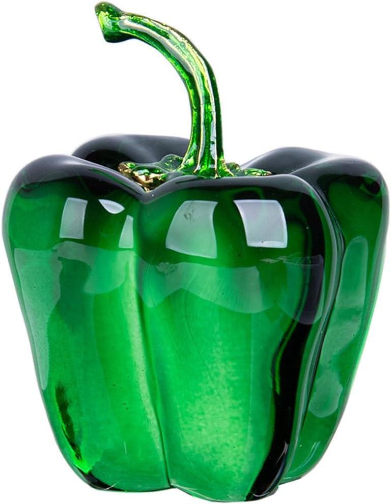 Crystal Chili Figurine, Creative Bell Pepper Statue Hand Blown Glass Vegetable Decoration Crystal Paperweight Office Living Room Decorative Figurines on The Dining Table (Green)