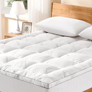 Homemate Full Mattress Topper - Cooling Viscose Mattress Pad Cover Soft Plush 1000 GSM Down Alternative Fill Pillow Top Bed Topper Double Bed Cushion for Hot Sleepers Back Pain Relief (White)