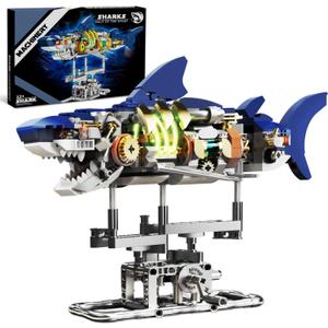 Ideas Mechanical Shark Building Set - with Display Stand and Light, Marine Animal with Linkage Function, for Adults, Ocean & Mechanical Enthusiasts. (Compatible with Legos)