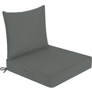 Waterproof Outdoor Chair Cushions 24x24, Outdoor Cushions for Patio Furniture with Removable Cover, Outdoor Deep Seat Patio Cushion Set with Backrest for Sofa, Couch and Patio Chairs, Dark Grey (24 x 24 Inch)