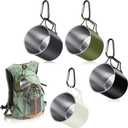 Zhehao 12 oz Camping Mugs Set of 2 Metal Camping Coffee Cups Stainless Steel Cups with Folding Handles D Ring Portable Backpacking Mugs Travel for Outdoor Hiking Climbing Picnic Party, Black/White
