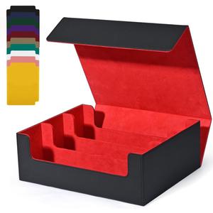 Card Storage Box for Trading Cards, 1800+ PU Leather Commander Card Deck Case, Magnetic Closure Card Holder Fits for Magic Game Cards(Black & red)