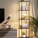 Display Shelf with Light, 5-Tier Shelf Lamp, Corner Floor Lamp with Shelves, Dimmable LED Floor Lamp for Living Room with Remote and Foot Control, 3CCT, Timer, Standing Lamp, Corner Bookshelf B52LD05
