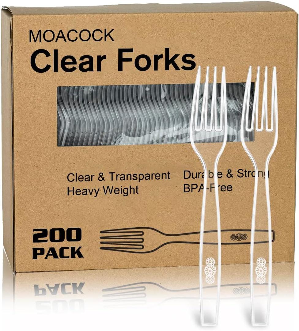 200 Count Clear Disposable Plastic Forks, Heavy Weight Disposable Forks Plastic Utensils for Parties, Picnics, Big Event, Daily Use