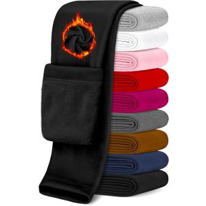 Warm Leggings for Girls Winter Fleece Pants Thick Thermal Pants for Toddler Kid Teen Soft Basic Girls Warm Leggings Full Length, Black 9-10Y