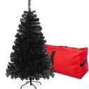 4FT Artificial Black Christmas Tree, Small Halloween Tree with 450 PVC Branch Tips & Foldable Metal Stand Seasonal Holiday Decoration