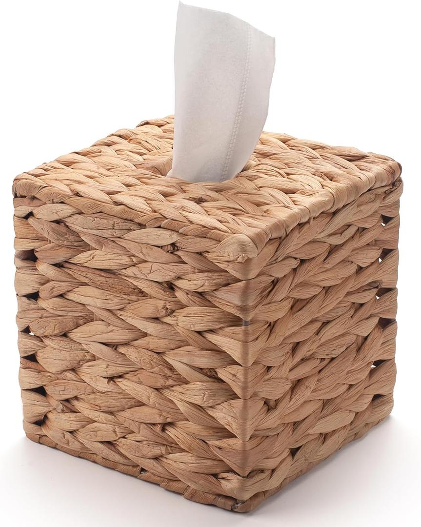 Tissue Box Cover Square, Rattan Tissue Box Holder -Boho Decorative Woven Facial Tissue Holder on Table and Bathroom by YANGQIHOME, 5.9" L x 5.9" W x 5.9" H