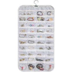Hanging Jewelry Organizer,Accessories Organizer,80 Pocket Organizer for Holding Jewelries (White-Embossed)
