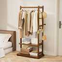 Taitiy Coat Rack Solid Wood Clothes Rack with 2 Shelves & 4 Hooks for Hanging Clothes Garment Wallets Hats, Clothing Rack Heavy Duty Coat Rack Freestanding with Storage Hall Tree for Hallway Bedroom