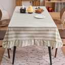 Vctops Farmhouse Sage Green Stripe Ruffle Table Cloth, Boho Cotton Linen Tablecloth, Washable Table Cover for Square Table Baby Shower Kitchen Party Wedding Decor (Green A,70"x70")