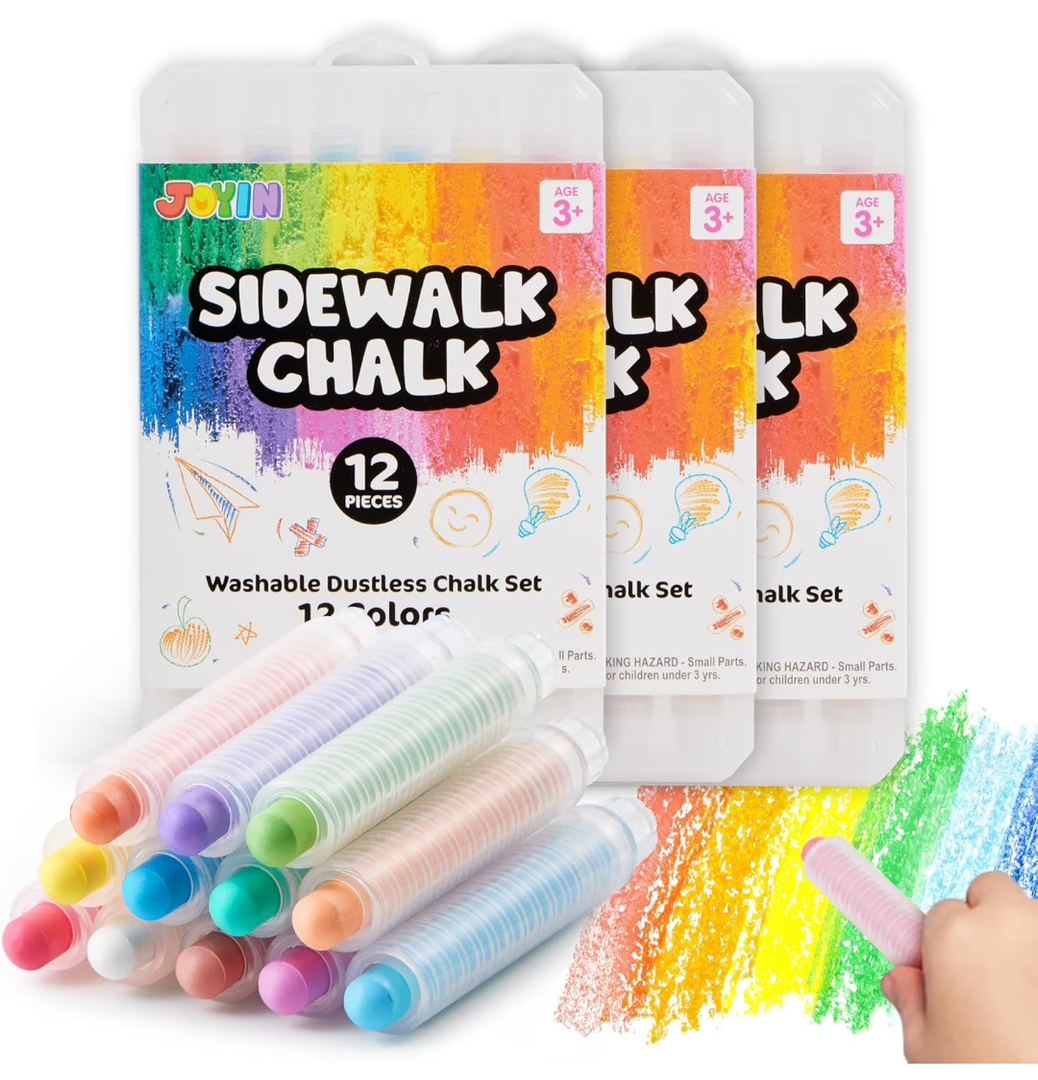 Joyfy Dustless Chalk for Kids, 36 PCS Colored Chalk with Holder Washable and Non-Toxic Art Tool for Blackboard Drawing Writing