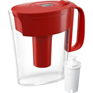 Brita Water Filter Pitcher for Tap and Drinking Water with 1 Standard Filter, Lasts 2 Months, 6-Cup Capacity, BPA Free, Red