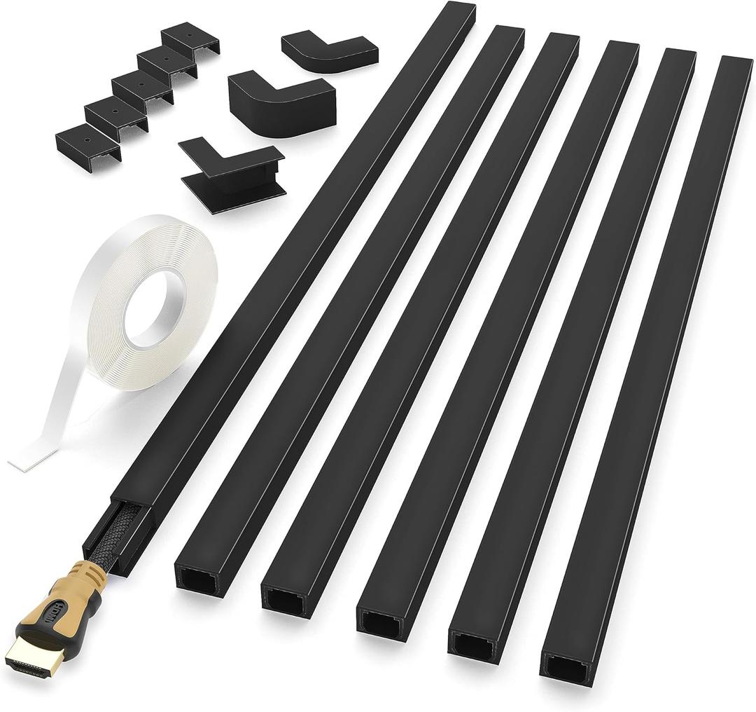 94'' Black Cord Hider, Delamu Cord Cover Wall, One-Cord Channel Cable Hider, Wire Hiders Covers for Cords, Cable Cover Raceway, Cord Covers for Tv Wires on Wall, 6xL15.7 W0.59 H0.4in, Small, Black