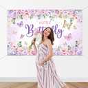 Mocsicka Butterfly Baby Shower Banner Backdrop A Little Butterfly is On Her Way Girl Baby Shower Background Purple Butterfly Baby Shower Decoration 70.8 x 43.3 Inch