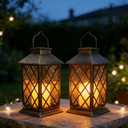 Solar Garden Lanterns Hanging Outdoor Lantern Waterproof LED Flickering Flameless Candle Mission Lights for Table,Outdoor，Mothers Day Gifts Mom Wife (2pack)
