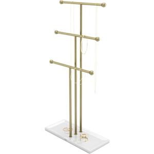 Umbra Trigem Hanging Jewelry Organizer Tiered Tabletop Free Standing Necklace Holder Display, White/Gold
