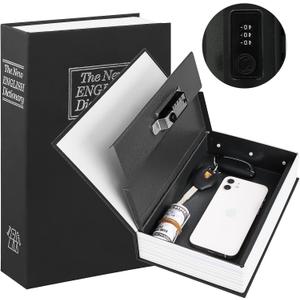 KYODOLED Diversion Book Safe with Combination Lock, Secret Hidden Metal Lock Box,Money Hiding Collection Box,9.5" x 6.2" x 2 .2" Black Large
