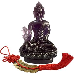 Buddha Statues for Home Collectibles Sculpture Meditation Decor Spiritual Yoga Zen Ornament East Asian Dcor Set of 5 Lucky Charm Ancient Coins Feng Shui Geomantic Figurine Gold (Purple)