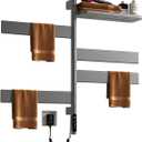 Rotatable Heated Towel Warmer with Shelf,2.75" Larger Towel Bar, 2-3 Minutes to 131F,Plug-in/Hard-Wired Wall Mounted Towel Rack with Timer and Multi-Stage Temperature Regulation,Grey