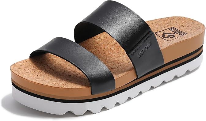 Ustogi Platform Sandals Women Arch Support Beach Slides Orthotic Summer Causal Cork Footbed Adjustable Lightweight Thick Sole Comfortable Fashion Slip on Cushion Cute 2 Strap 9.5