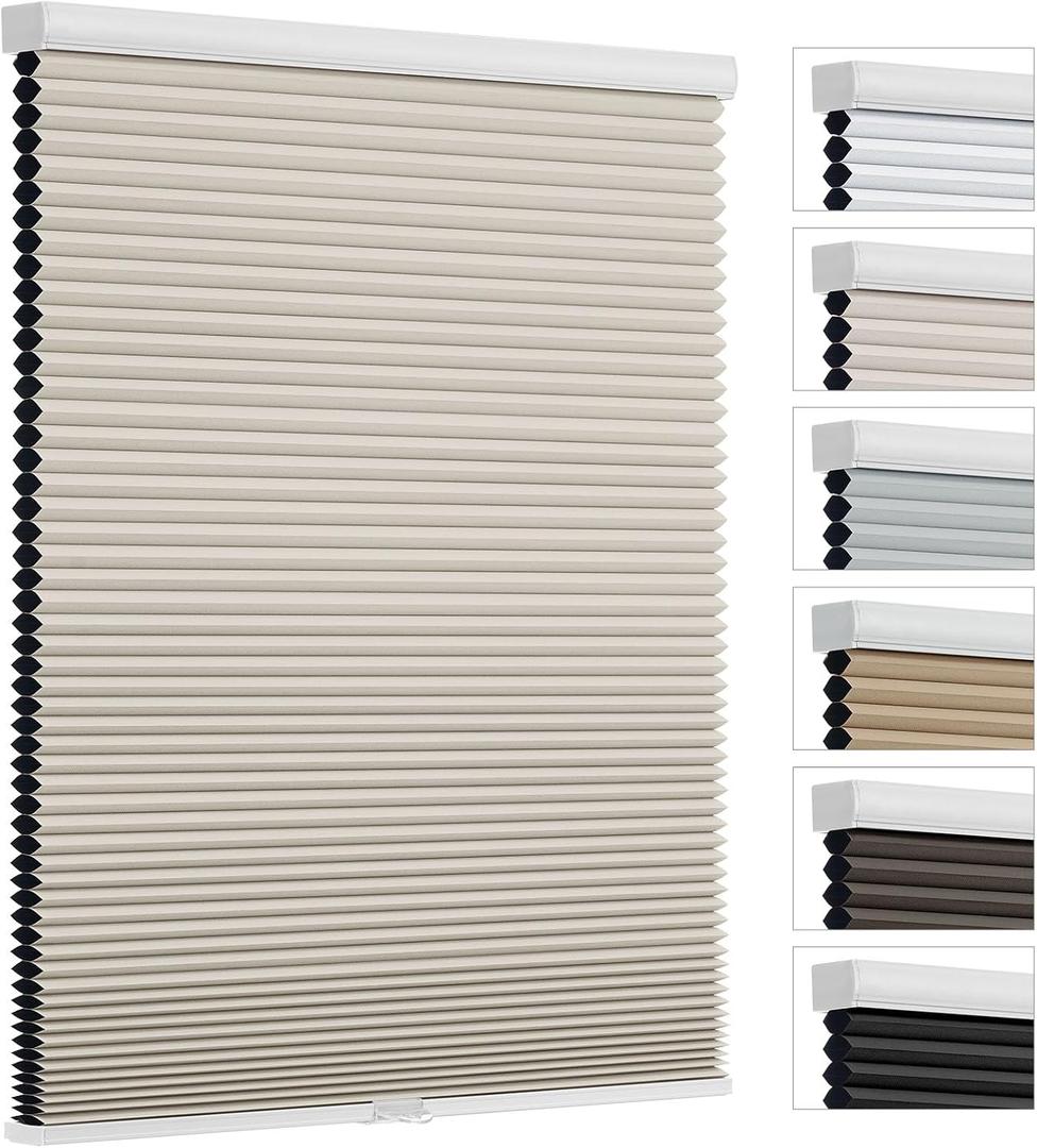 Changshade Blackout Cellular Shades Cordless Blinds for Indoor Windows, Room Darkening Honeycomb Pull Down 1.5" Cell for Bedroom, Bathroom, Nursey, Beige, Shade Size 33.5 Inch Width, 72 Inch Height