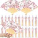 25 Sets Pink Flower Hand Folding Fans with Organza Bags Bulk, Guests Pink Floral Paper Fans Wedding Favors Decorations for Bridal Shower Garden Wedding Bridesmaid Party Gift
